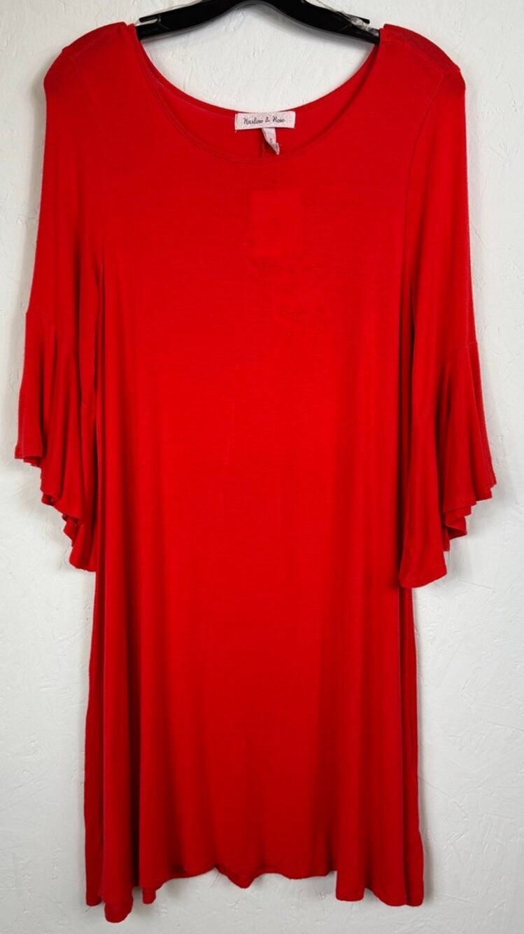Harlow & Rose Red Long Sleeve Knee- Length Dress Women's Small